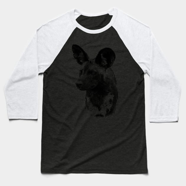 African Wild Dog in Striking Pattern of Black and White Vertical Stripes Baseball T-Shirt by scotch